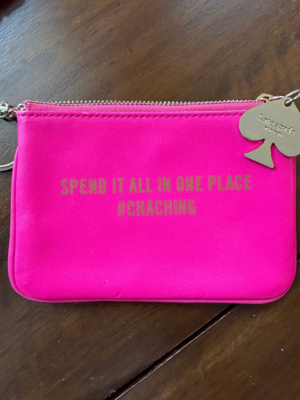 kate spade Bright Pink Zip Coin Pouch with Gold Spade Charm - Picture 2 of 5